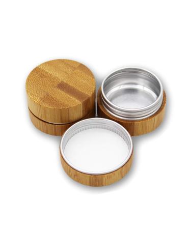 2 Pieces 10ml Empty Aluminum Tin with Bamboo Shell Cosmetic Sample Containers Round Metal Tin Jars Bamboo Tins Round Bamboo Cosmetic Jars with Screw Lids for Make Up Lotion Sample Lip Balm Eye Shadow