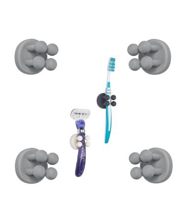Tecbull Funny Hooks toothbrush holder razor holder shower razor bracket without drilling toothbrush bracket Self -adhesive clamp holder for toothbrushes (4x gray+4x replacement adhesive pad) 4x gray
