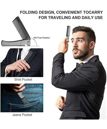 Folding Stainless Steel Beard Comb with Round Teeth - Pocket Size for Household, Barber & Salon Use (2#) - Buy Online on SooperMarket.com