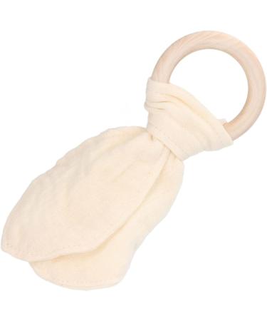 Alomejor Baby Wooden Teething Ring - Soothing Cotton Gauze Handle Ears Design Beige - Safe & Natural Infant Relief - Buy Online on SooperMarket.com
