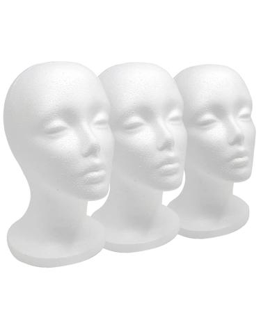 12" 3 Pcs Styrofoam Wig Head - Tall Female Foam Mannequin Wig Stand and Holder for Style, Model And Display Hair, Hats and Hairpieces, Mask - for Home, Salon and Travel