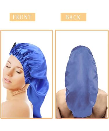 LadayPoa 2 Pcs Long Satin Sleep Cap for Women - Black+Blue | Silky Bonnet for Curly Hair Protection - Buy Online on SooperMarket.com