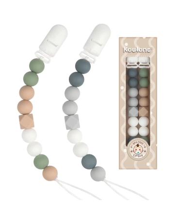 Kowlone Dummy Clips Boys Girls Silicone Soother Pacifier Chain Teething Holder for Baby Unisex Newborn Dummies(Grey Green)