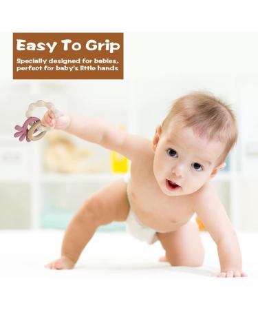 Vicloon Teething Toys for Baby Silicone and Wood Teether Baby Teether Toys Teether Chew Toy Easy to Hold and Clean Up Octopus Teething Toy Silicone chewlery for Boys&Girls (Beige) - Buy Online on SooperMarket.com
