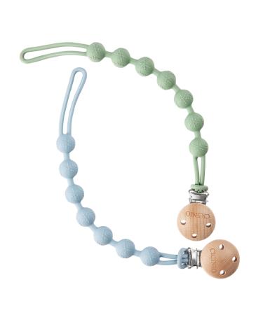 Silicone Pacifier Clip  100% Silicone Pacifier Strap with Clip Keeps Pacifiers  Teethers & Small Toys in Place  One Piece Design Pacifier Clip Holder for Baby Boys Girls (Sage+Ether)