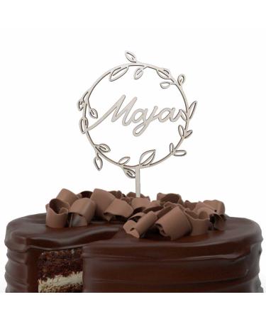 Personalized wooden cake topper with name birthday wedding baptism communion cake decoration (flower wreath)
