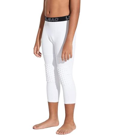 LEAO Youth Boys 3/4 Compression Pants with Knee Pads Cool Dry Basketball Tights Sports Capri Leggings White Small - Buy Online on SooperMarket.com