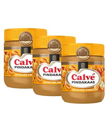 Calve Pindakaas met Noot (Peanut Butter with Chunks of Nuts) 3 Jars x ea 12.3oz/350gr by Calve