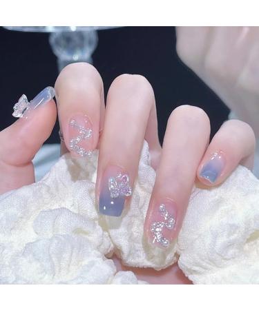 Wearing short and medium-sized nail enhancement with white milk blue butterfly nail patches detachable fake nail patches 1 count (Pack of 1) - Buy Online on SooperMarket.com