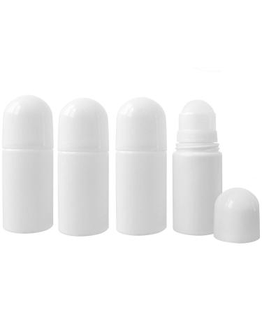 4Pcs 1.69 fl oz/50ml Empty Refillable Roll On Bottles Reusable Leak-Proof DIY Containers with Plastic Roller Ball, White