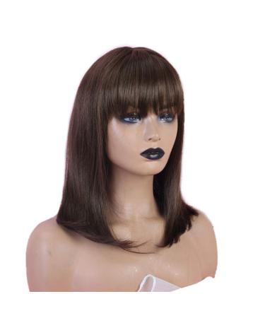 SHIYID Women Wig Human Hair Straight Hair Wig Brown Medium