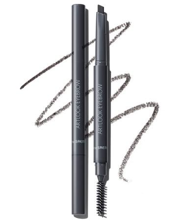 The SAEM Artlook Eyebrow Definer Pencil with Spoolie Brush 04 Black Gray   Long Lasting Eyebrow Pencil for Soft Textured Eyebrow Makeup with Vitamin E - Triangular Pencil