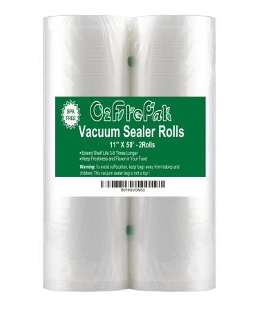 O2frepak 2Pack (Total 100Feet) 11x50 Rolls Vacuum Sealer Bags Rolls with BPA Free,Heavy Duty Vacuum Food Sealer Storage Bags Rolls,Cut to Size Roll,Great for Sous Vide 11" x 50' (2 Pack)