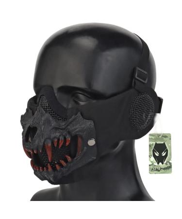 ATAIRSOFT Skull Skeleton Devil Half Face Tactical Airsoft Mask w/ Two Layers for Hunting Masquerade Party Cosplay Props Cool Halloween BK