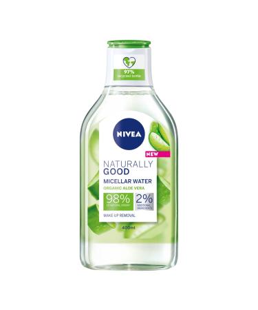 NIVEA Naturally Good Micellar Water (400ml) Natural Micellar Cleansing Water with Aloe Vera Fragrance Purifying Makeup Remover Soothing Face Wash 99% Natural (Packing may vary). Aloe Vera 400 ml (Pack of 1)