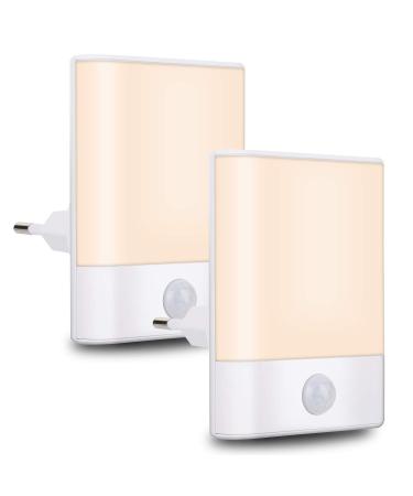Brisun night light socket with motion detector 2 pieces of LED night light with brightness adjustable 3 modes (car/on/off) for children's room hallway bedroom bathroom living room warm white ... 2 pieces (1 Pack)
