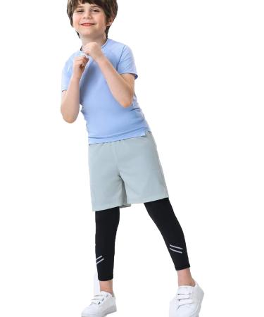 Badeke Boys 2 in 1 Running Compression Pants - Small Light Grey | Quick Drying & Breathable Workout Legging - Buy Online on SooperMarket.com