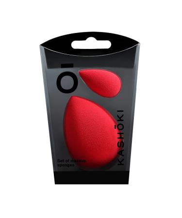 T4B KASH KI Red and teardrop-shaped 2-piece makeup sponge set 1 standard and 1 mini for concealer made of plastic and latex-free