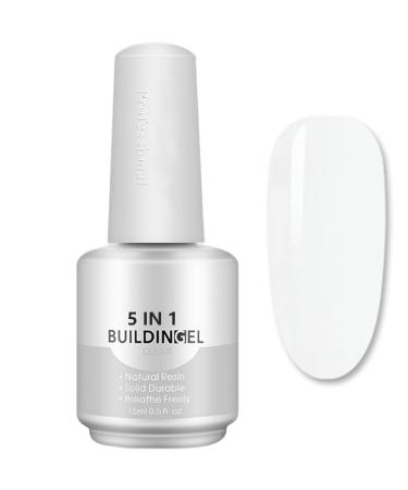 HERBENJOY Builder Gels 5 In 1 Nail Extension Gel 15ml Pink Strengthening Gel Base Gel Color Gel Nail Polish Foundation Gel Rhinestones Glue Gel For Nail Art (05 Clear)