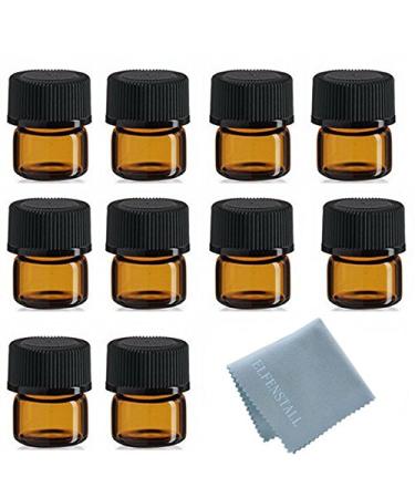 Simple-e 50pcs 1ml (1/4 Dram) Amber Mini Glass Bottle 1cc Amber Sample Vial Small Essential Oil Bottle Travel Must + 1pc Glass Clean Cloth