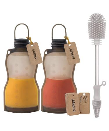 haakaa Breastmilk Storage Bags Reusable Silicone Breast Milk Storing Bags with Silicone Cleaning Brush Set SUVA Grey 9oz/260ml(2 pcs)