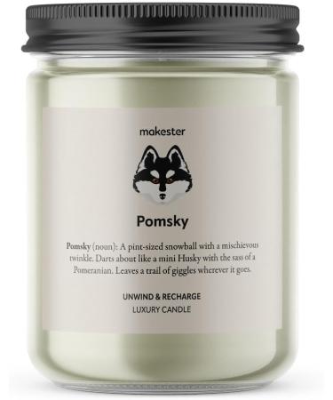 Pomsky Candle - 220g Soy Wax with Vanilla Jasmine & Sugared Almond - Unique Dog Gift by Makester - Buy Online on SooperMarket.com