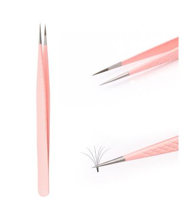 FADLASH Tweezers for Lashes Extension Fiber Tip Straight Tweezer Eyelash Extension Tweezers for Isolate & Pick Up Single Lashes Pink Eyelash Extension Tools