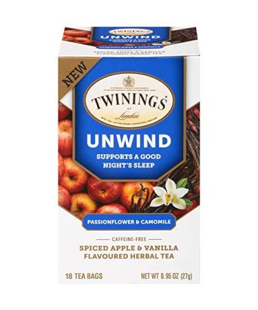 Twinings Unwind Herbal Tea Passionflower & Chamomile Spiced Apple & Vanilla Caffeine Free 18 Tea Bags 0.95 oz (27 g)