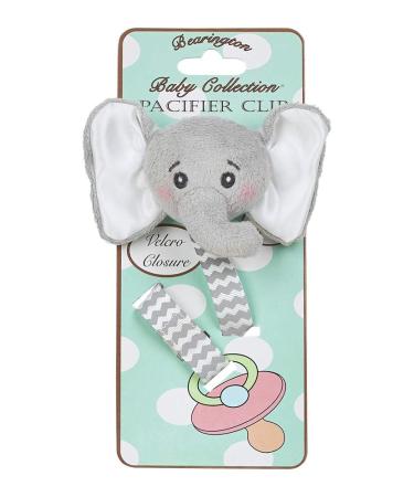 Bearington Baby Lil Spout Plush Gray Elephant Pacifier Holder with Satin Leash and Clip