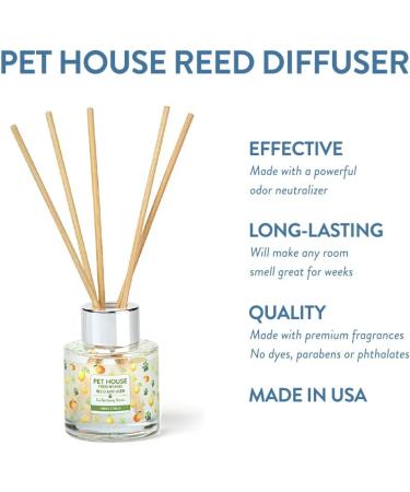 Pet House Reed Diffuser - Long Lasting Eco-Friendly Scented Oil Set - Fresh Citrus Scent - Non-Toxic Pet Odor Eliminator for Home - Buy Online on SooperMarket.com