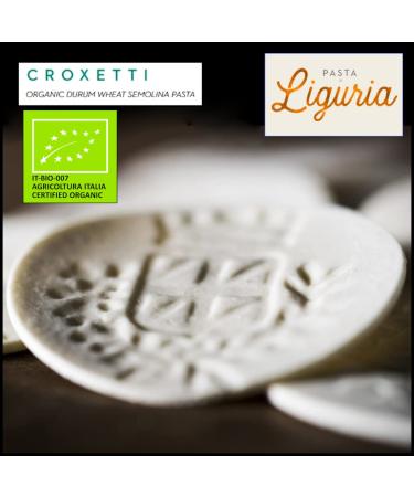 Certified Organic Ligurian Croxetti Coin Pasta from Montoggio, Italy - 17.64 oz (Pack of 2) with Free Premium Rhino Basil Leaves - Buy Online on SooperMarket.com