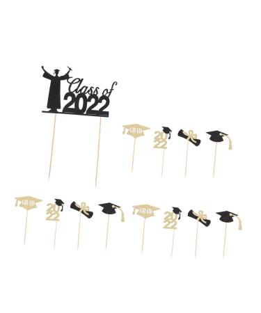 Warmhm 13pcs Graduation Season Cake Insert Dessert Toppers Cardstock Topper 2021 Graduation Party Decorations Graduation Cupcake Picks Graduate Toothpick Glitter Paper Card Stock
