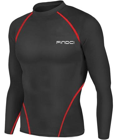Men's Compression Running Set | Skin-Tight Long Sleeve | Quick Dry Fitness Tracksuit | Gym Yoga Suits - Black/Red Line (Medium) - Buy Online on SooperMarket.com