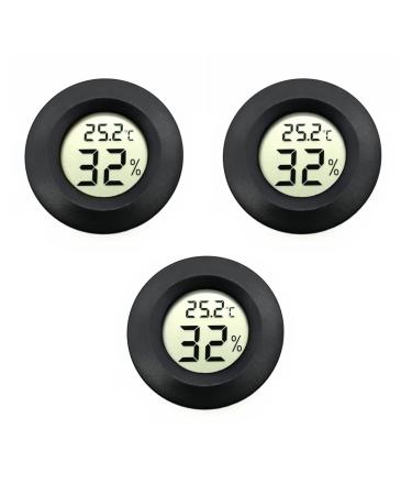 JZK 3 x Small round digital thermometer hygrometer with battery for car/bedroom/bathroom rooms humidity monitor temperature gauge humidity meter for reptile tank