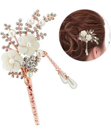 Minkissy 1PC Flower Pearl Hair Chopstick Alloy Hair Pin Chopsticks with Tassel Vintage Hair Stick for Girls Women - Buy Online on SooperMarket.com