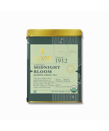 Luxmi Estates Midnight Bloom Jasmine Green Loose Leaf Tea 100g Pack | Certified USDA Organic Green Tea | With Organic Jasmine Buds | Darjeeling Green Tea | 50 Cups Midnight Bloom 100 gm