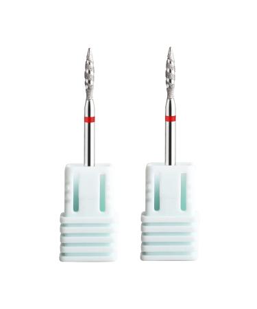 BNG Cuticle Drill Bit for Nails Electric Nail Drill File Professional 3/32" Flame Flame Diamond Carbide Cuticle Cleaning Efile Bits Nail Art Replacement Burr Manicure File Tool 2PCS (Style-F)