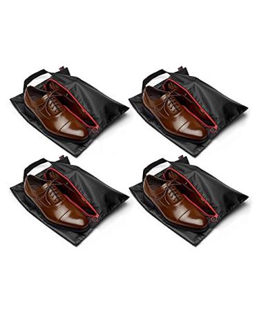 Tuff Guy Travel Shoe Bags 16"x12", Made of Strong Water Proof Ballistic Nylon (Black) (4-Pack) Nylon Shoe Tote Bags with Heavy Duty Zipper. Men and Women.