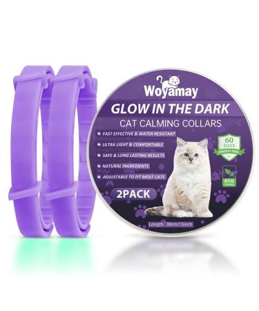 Woyamay Calming Collar for Cats Luminous Safety Glow Adjustable Calming Cat Collar for Anxiety Relief Natural Cat Calming Pheromone Collar with 60 Days for Kitten Medium Large Cats 2 Pack Purple Purple-2 Pack