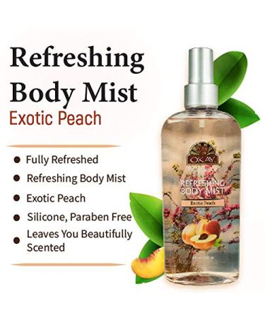 OKAY Fragrance Exotic Peach Body Mist - Body Spray for Women Light Perfume Mist for Skin Clean Refreshing Scent Uplifting and Fruity Silicone and Paraben Free - 8 Fl Oz - Buy Online on SooperMarket.com