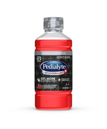 Pedialyte AdvancedCare+ Electrolyte Drink with 33% More Electrolytes and has PreActiv Prebiotics, Chilled Cherry Pomegranate, Ginger, 33.8 Fl Oz