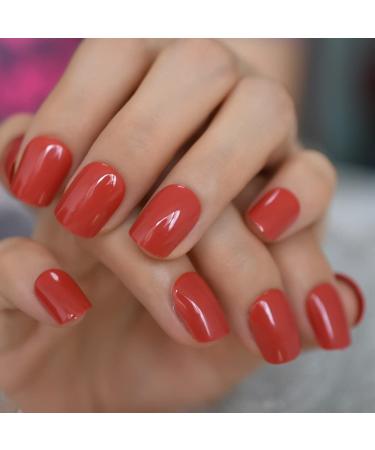24pcs UV Shiny Red Square Fake Nails Kit - Short False Nail Tips for Office & Home Wear - Buy Online on SooperMarket.com