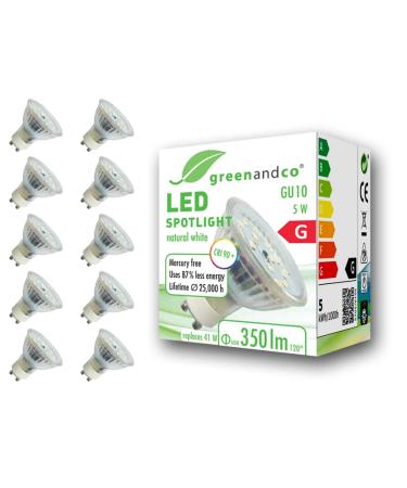 Greenandco 10x CRI 90+ GU10 LED spot 5W 350 LM 110 4000K neutral white 230V flicker -free not dimmable 2 years guarantee 5W 4000K 110 10 pieces (1 Pack)