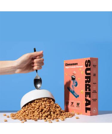 Surreal Cinnamon - High Protein Cereal - Low Sugar- Healthy Plant Based Cereal - High in Fibre- Low Carb - Gluten Free - Vegan - 12g of Protein 0g of Sugar - 240g per Box - 4 Pack (4 x Cinnamon) - Buy Online on SooperMarket.com