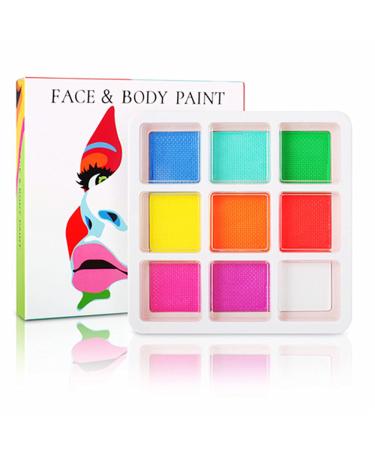 Go Ho 9 Colors Neon Face Body Paint and Eyeliner UV Glow in the Dark Black Water Activated Eyeliner Bright Pop Colors White Face Painting for Halloween Makeup SFX Cosplay Costumes 9 Colors Neon Body Paint Palette