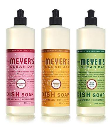 Mrs. Meyer's Holiday Liquid Dish Soap Variety Pack (Iowa Pine Orange Clove and Peppermint Scent) 16 OZ 3 CT