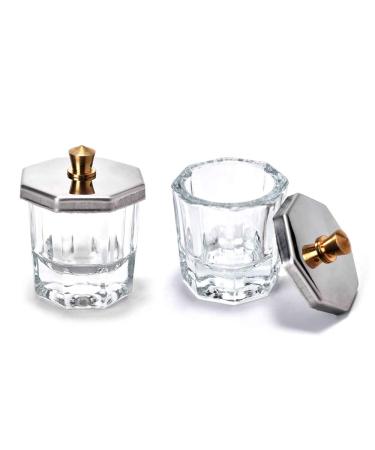 Kalolary 2 Pcs Mini Dappen Dish for Nail Acrylic Powder  Glass Crystal Cup with Stainless Steel Lid Nail Art Acrylic Liquid Powder Nail Crystal Bowl Glassware Tools for Nail Art Manicure