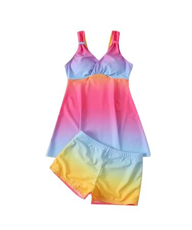 TUNUSKAT Tankini Bathing Suit for Women Summer Colorful Gradient Sexy V Neck Wrap Swimsuit Casual Swim Top with Boxer Pants X-Large 01_pink