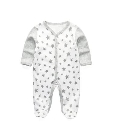 MAMIMAKA Baby Rompers Pajamas Cotton Jumpsuit Boys Girls Sleepsuit Long Sleeve Footed Bodysuits One-Piece Outfits 9-12 Months Grey