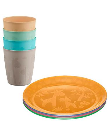 Nip plastic 8 TLG. Small children set // Made in Germany // plate with motif 4 pack & drinking cup 4 Sack // Cute giraffe motif BPA free